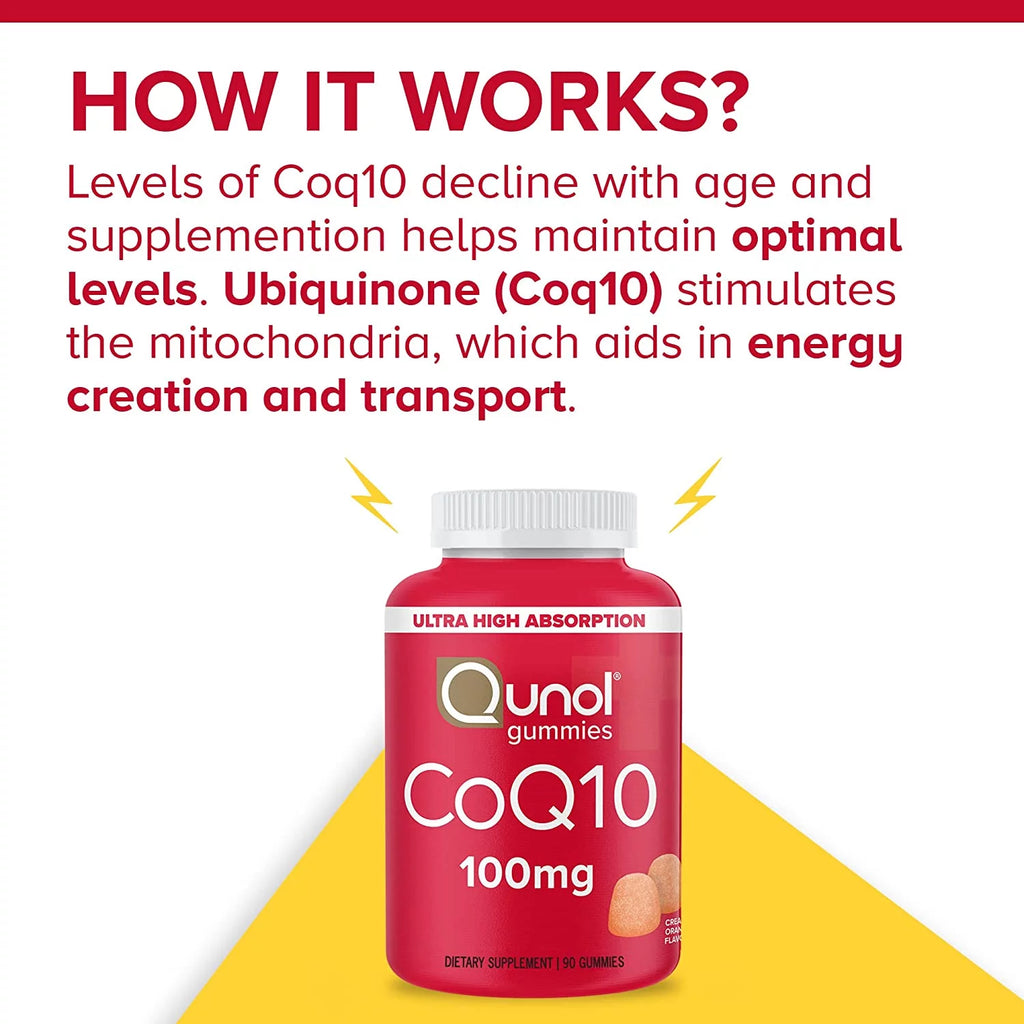 Qunol CoQ10 Gummies, 100mg, Vegan, Gluten Free, 90 Count X91430