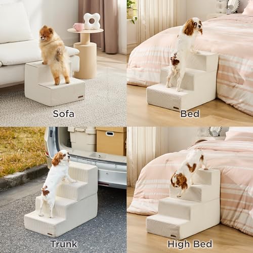Lesure Dog Stairs for High Beds, Extra Wide 4-Steps with Non-Slip Bottom, Grey X63439