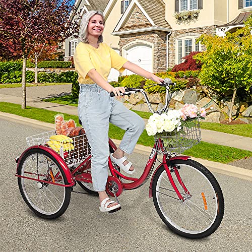 PEXMOR Adult Tricycle 7 Speed, 24/26 Inch 3 Wheel Bike with Baskets V3858