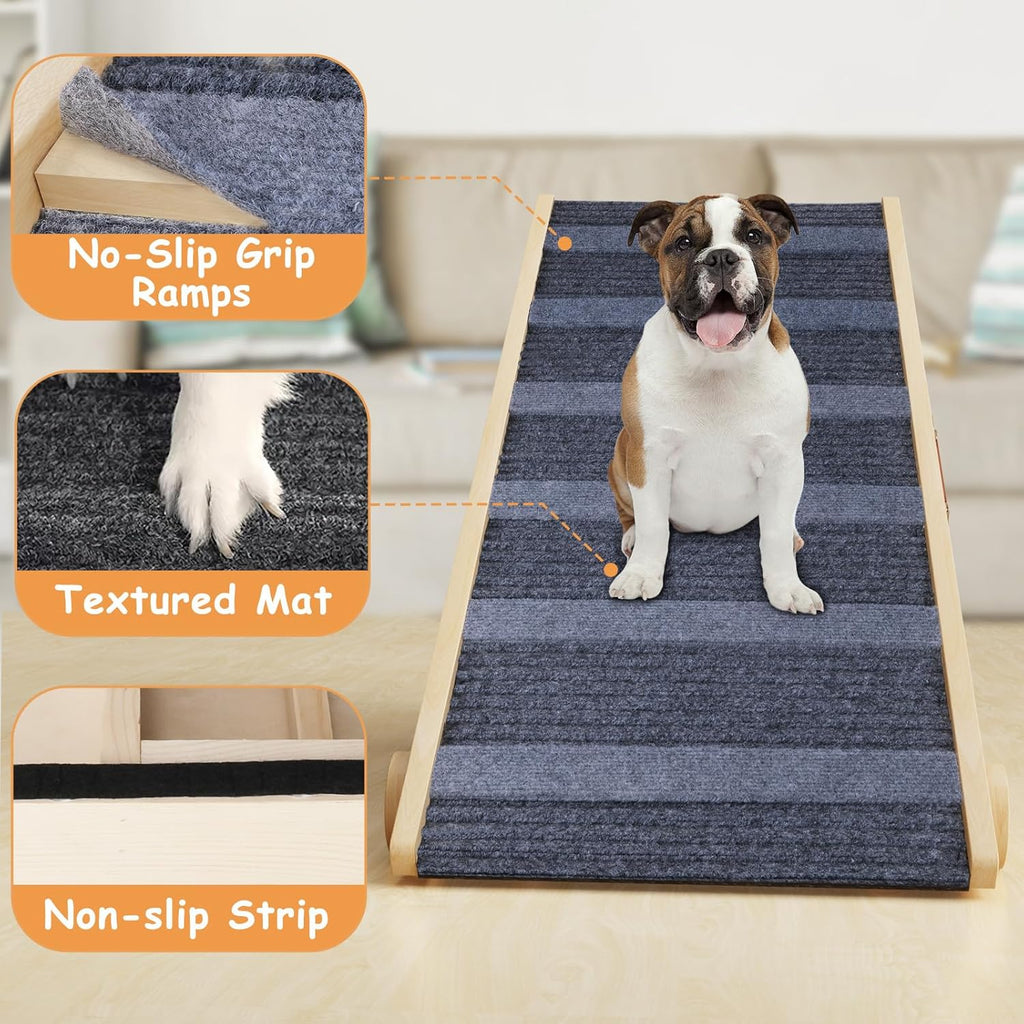 Folding Wooden Dog Ramp for Bed, Car, Couch, Adjustable Height, Supports 200lbs U10438