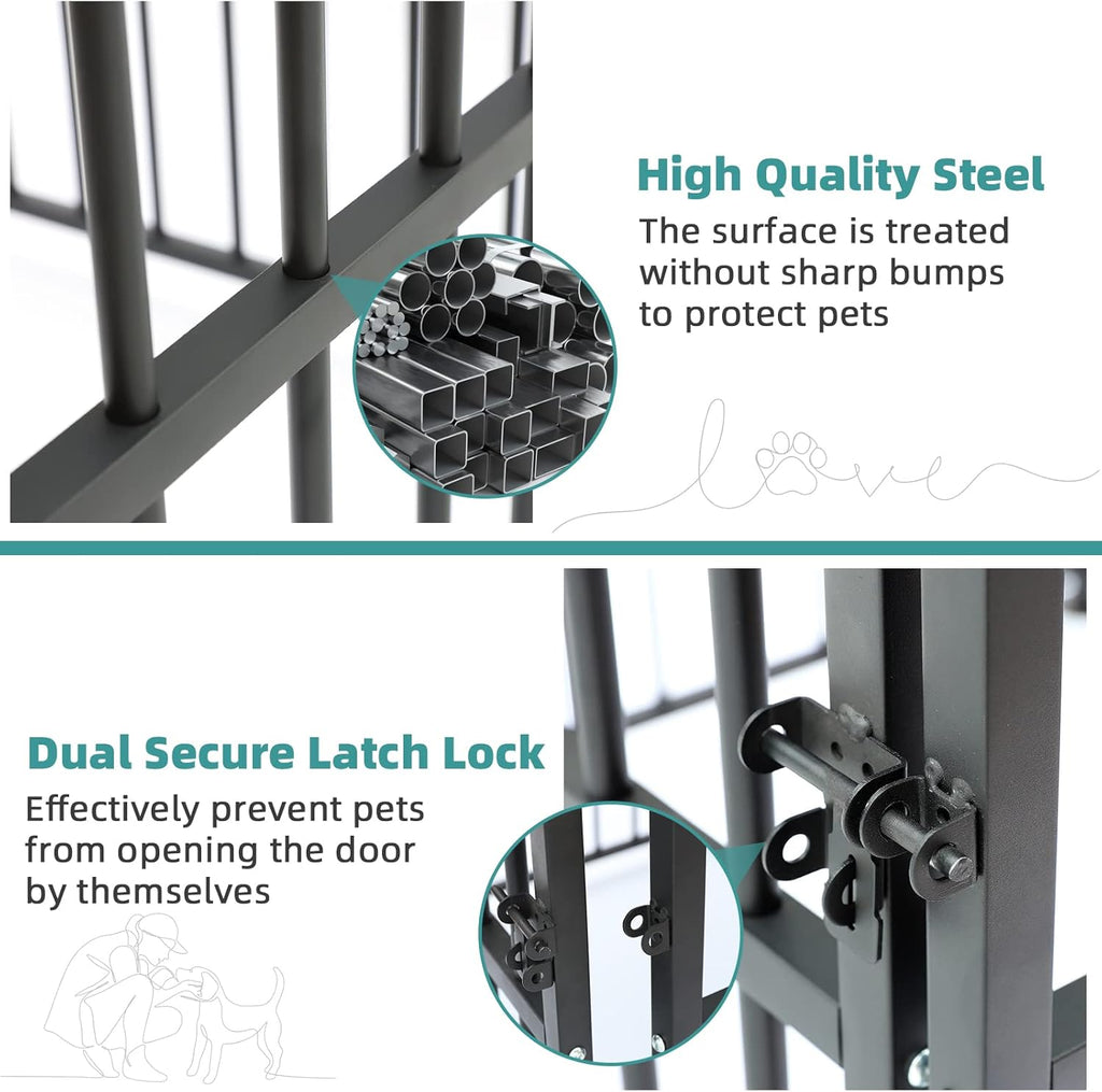 MEETWARM Large Outdoor Dog Kennel, Heavy Duty Metal Pet Playpen with Waterproof Cover T636
