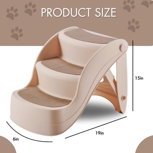 Folding Dog Stairs for Small Dogs, Non-Slip, Lightweight, Indoor/Outdoor, Beige U6409