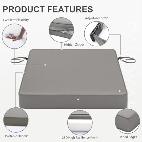 Favoyard Patio Chair Cushions 19 x 19 x 3 Inch Waterproof Outdoor Set of 2, Beige Q67095
