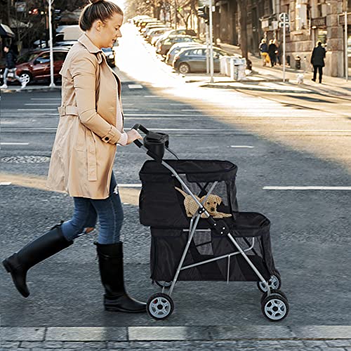 Pets Double Pet Stroller 4 Wheel Folding Dog Cat Travel Carrier, Pink P620297