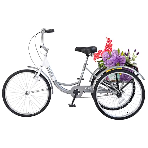 24'' Adult Tricycle 7 Speed 3 Wheel Bike with Shopping Basket for Seniors C35937