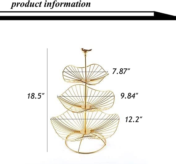 LANDTOM Metal 3-Tier Fruit Basket Holder Decorative Stand, Gold E3391