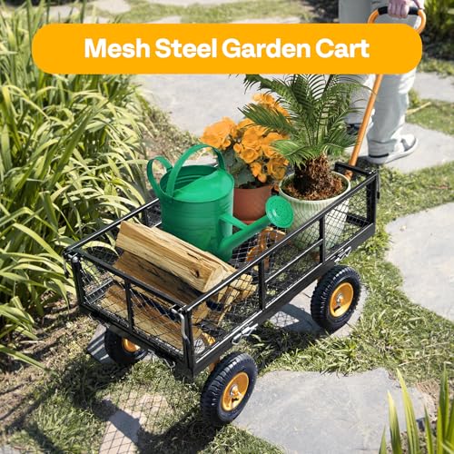 VIVOHOME Heavy Duty 880 Lbs Mesh Steel Folding Garden Cart Wagon with Removable Sides H820787
