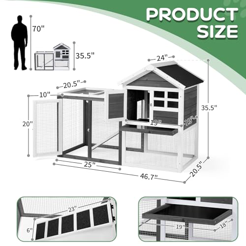 Rabbit Hutch 48" Wood Chicken Coop with Run, Guinea Pig Cage for Outdoor D43850