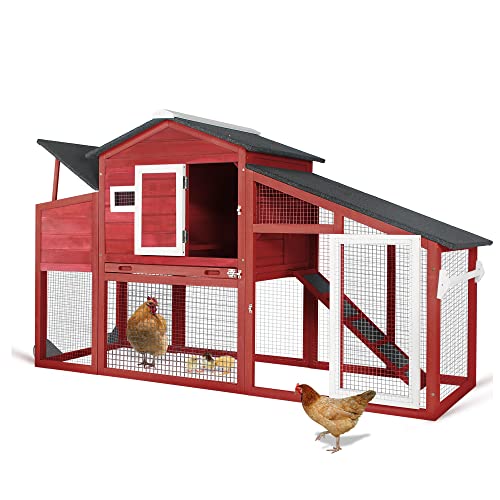 Chicken Coop Large Wooden Chicken Tractor - with Wheels Waterproof Outdoor Hen House Poultry Cage Back Yard Chicken Coops with Run, Laying Boxes and Secure Enclosure (Sloping Roof)