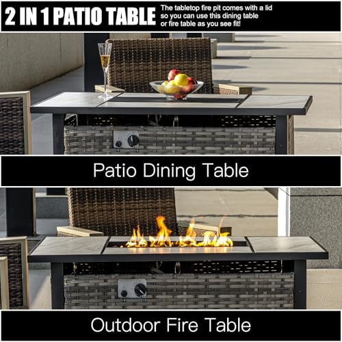 30" Propane Fire Pit Table with Ceramic Top, 50000 BTU, Outdoor Gas Firepit with Lid & Glass Rock Y964