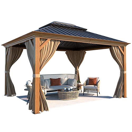YOLENY 10' x 12' Hardtop Gazebo with Galvanized Steel Double Roof, Netting and Curtains Y84317