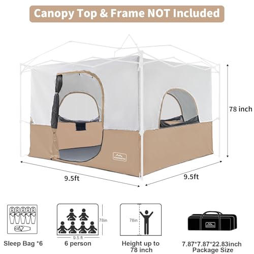 KAMPKEEPER Camping Inner Tent for 10x10 Straight Leg Canopy, Vented Roof, Khaki M60374