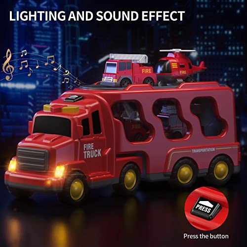 TEMI Construction Truck Toys for Toddlers 3-5, 7-in-1 Friction Power Vehicle Car Set O436