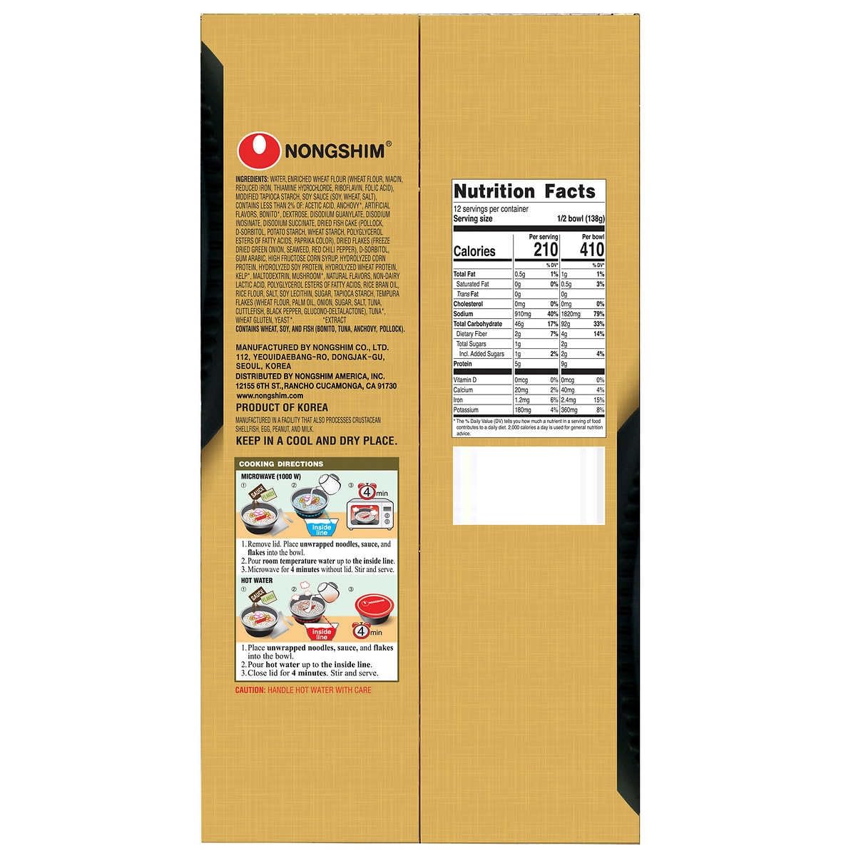 Nongshim Udon Premium Noodle Soup Bowl, Original Flavor, 6 Count U542