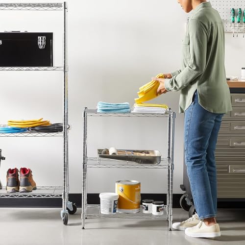 Amazon Basics 3-Shelf Adjustable Steel Wire Rack Storage Shelving, Chrome D243