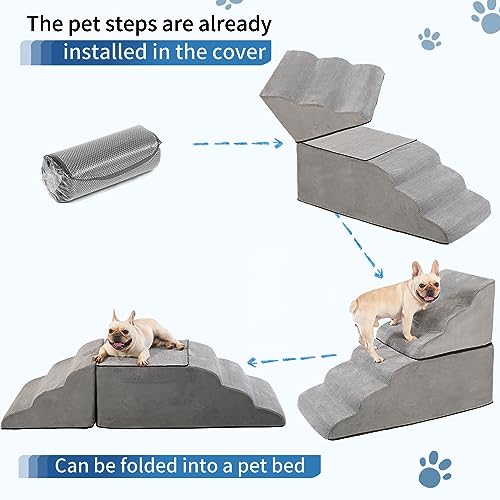 28 Inch High Dog Stairs for Bed, Extra Wide 6 Tier Pet Steps with Washable Cover F547