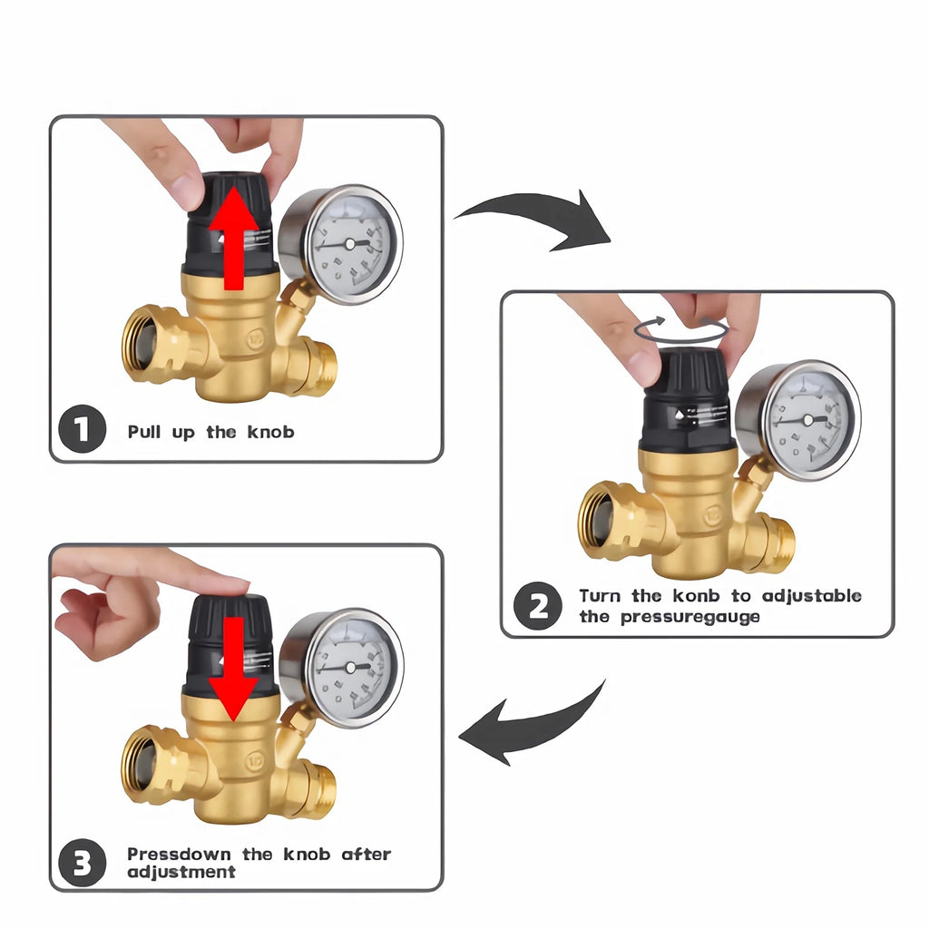 LIMICAR RV Water Pressure Regulator Brass Lead-Free with Gauge Z6193