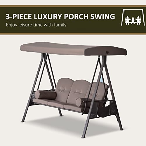 Outsunny 3-Seat Patio Swing Chair with Adjustable Canopy, Brown U4460
