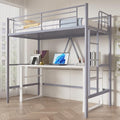 VECELO Loft Bed Twin Size Metal Frame with Ladder and Guardrail, Pink B728246