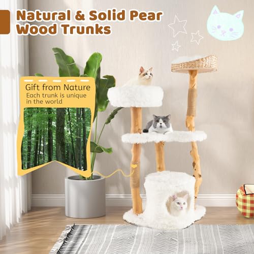 Tangkula Cat Tree for Indoor Cats, Solid Wood with Scratching Posts, 34 Inch Q6529
