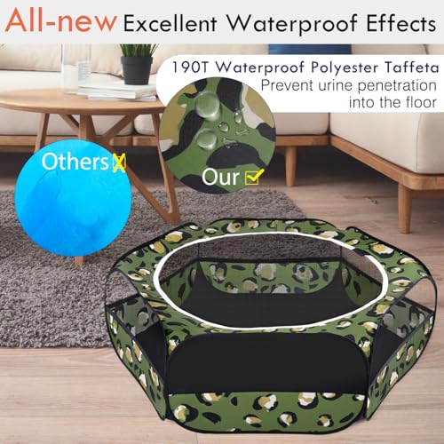Pawaboo Small Animals Playpen, Waterproof Pet Cage Tent with Zippered Cover, Portable Outdoor Yard Fence, Green C9530