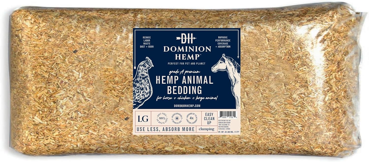 Dominion Hemp, USA Grown Chicken Coop Hemp Bedding, (285L), 10+ Cubic Feet, Grade A Premium Hemp Bedding for Coops, Nesting Boxes, Small & Large Animals