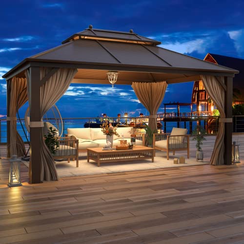 YOLENY 10' x 12' Hardtop Gazebo with Galvanized Steel Double Roof, Netting and Curtains Y84317