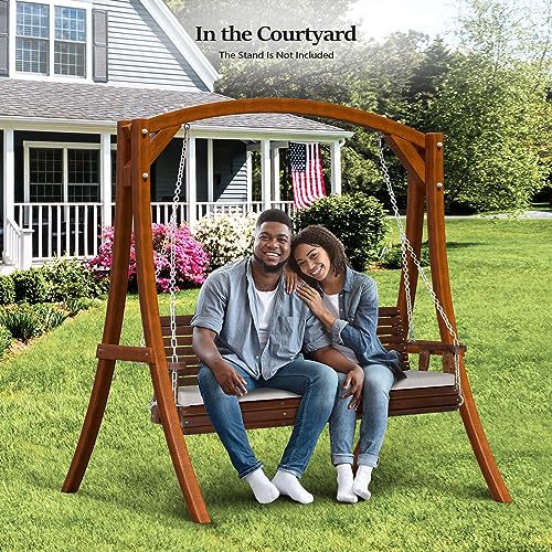 VINGLI Heavy Duty 880 LBS Patio Wooden Porch Swing with Extra Cushion, 5 FT Y211