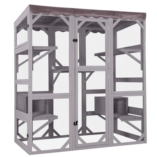 Aivituvin Catio Outdoor Cat Enclosure Large Walk-in Kitty Cage with Tarp Roof G92706