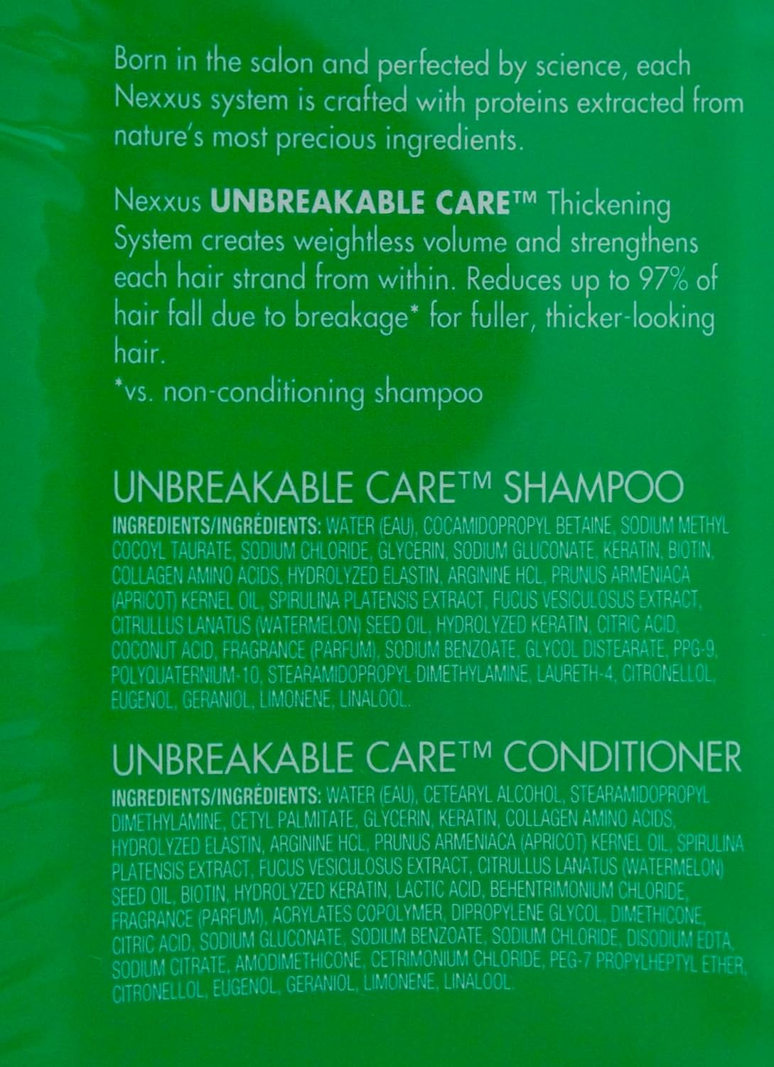 Nexxus Unbreakable Care Anti-Breakage Shampoo and Conditioner, 32 FL OZ H3445