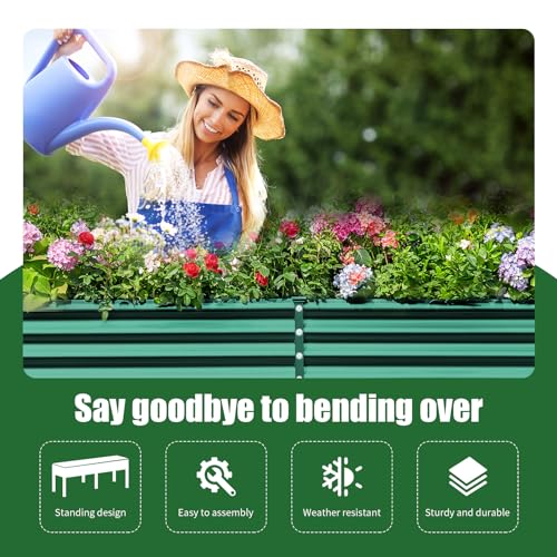 Land Guard Galvanized Raised Garden Bed with Legs, 48×24×32in Metal Elevated Planter Box Z11926