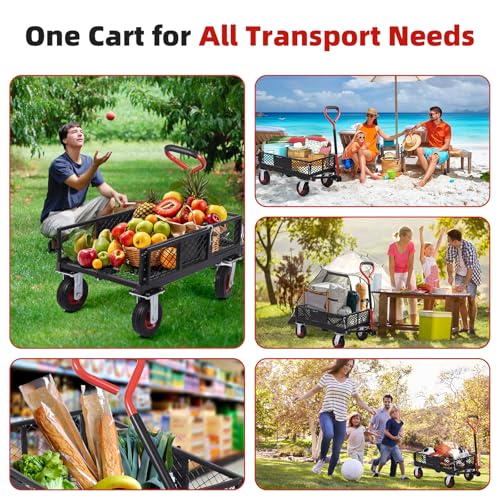 Steel Garden Dump Cart 880lbs, Heavy Duty Utility Wagon with Removable Mesh Sides Q536