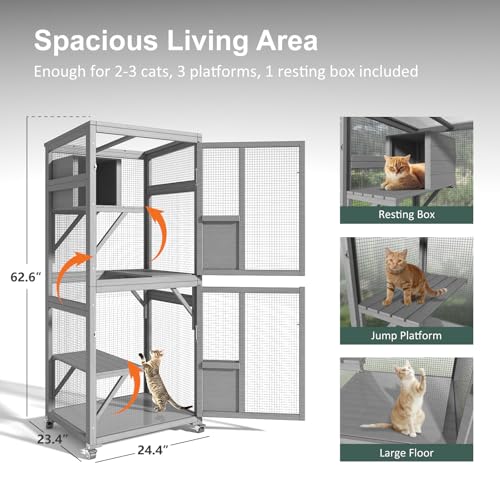 Catio Outdoor Cat Enclosure, Large Walk-in Cat Cage with Waterproof Cover, 72 inch X803947