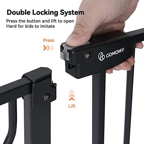 COMOMY Baby Gate with Adjustable Cat Door, Extra Wide Metal, Auto Close, 30" Tall, Black J721954