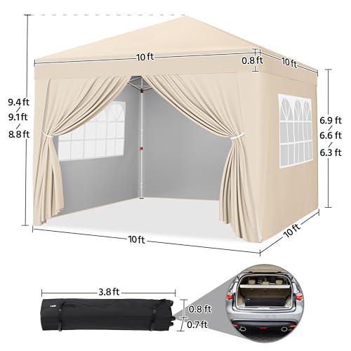 Yaheetech 10x10 Pop Up Canopy with 4 Removable Sidewalls, White F109731
