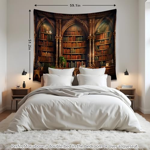 QGHOT Medieval Bookshelf Tapestry Vintage Library Wall Hanging P36533