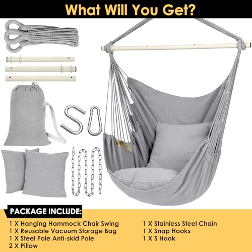 Y-STOP Hammock Chair Hanging Rope Swing with 2 Cushions, Beige I74503