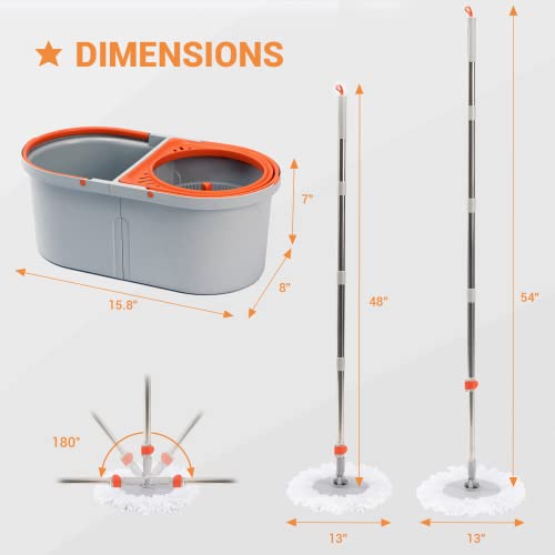 Spin Mop with 4 Reusable Microfiber Heads and Wringer Bucket W553414
