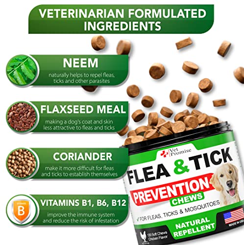 All Natural Flea and Tick Chewables for Dogs - Made in USA - 120 Tablets E29559