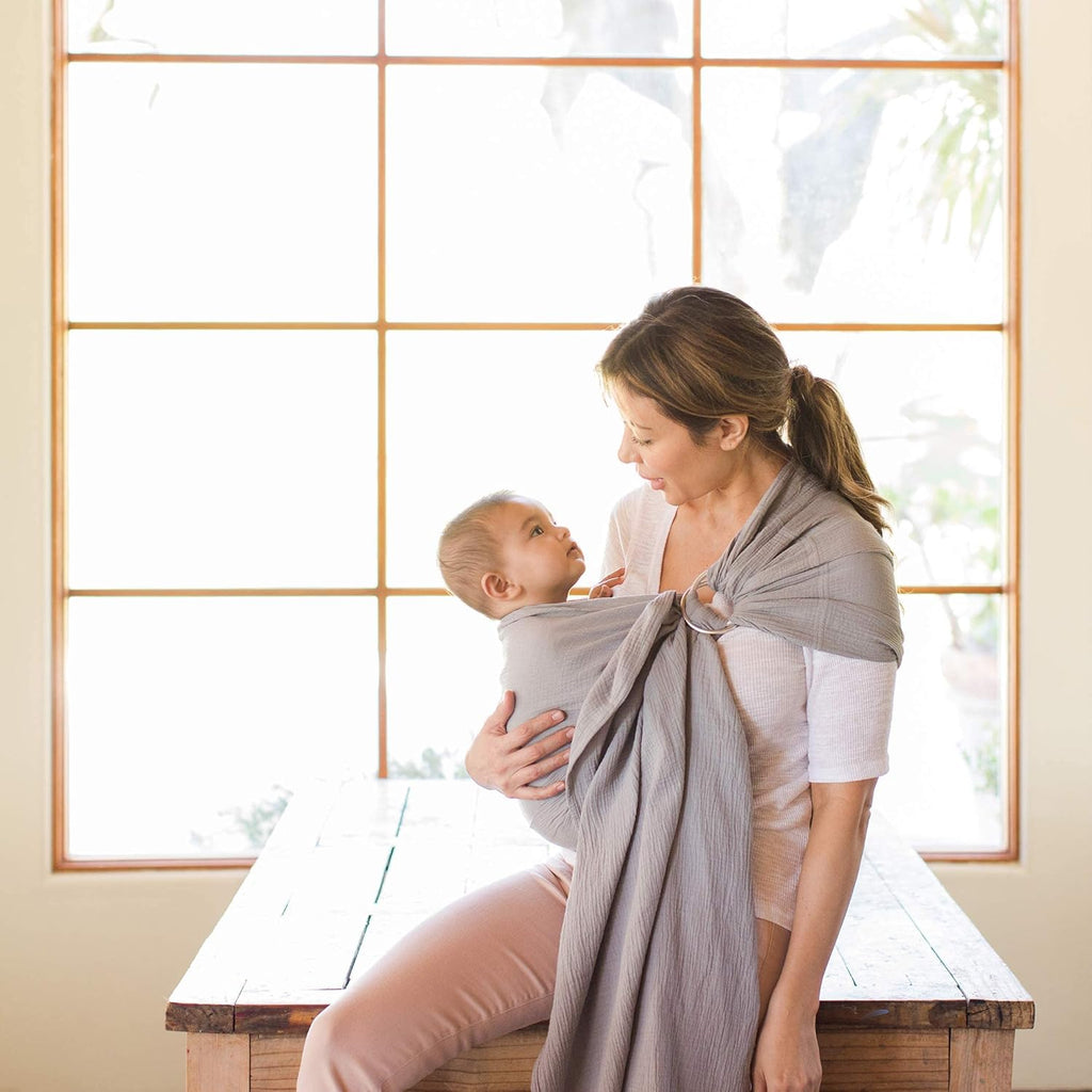 Moby Ring Sling Wrap Carrier for Newborns, Infants & Toddlers, Pewter Q280