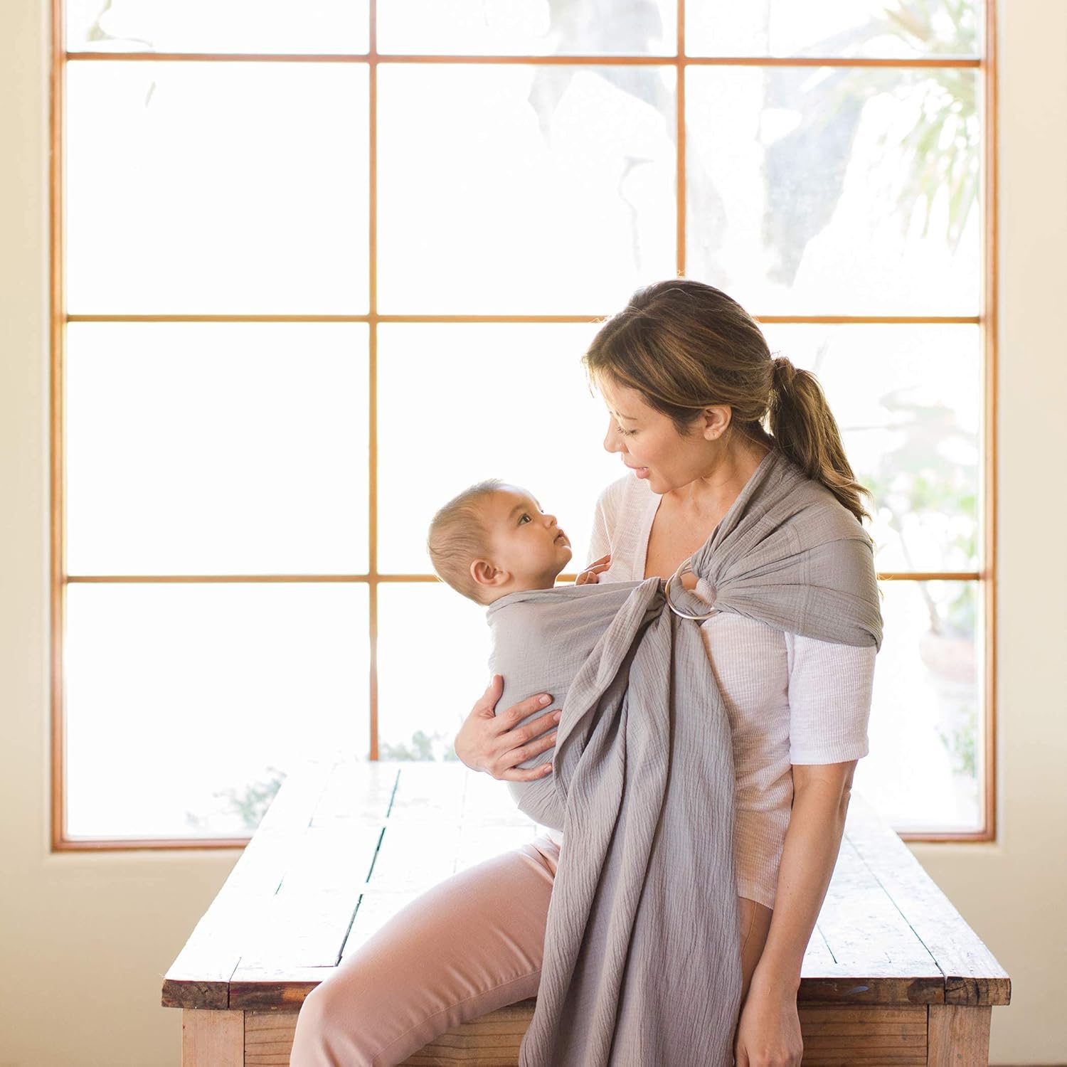 Moby Ring Sling Wrap Carrier for Newborns, Infants & Toddlers, Pewter Q280
