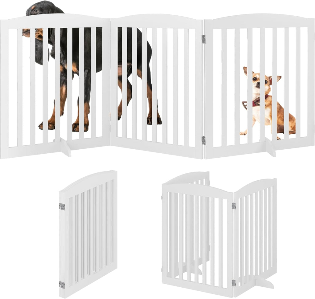 BHG No-Assembly Freestanding Dog Gate, Extended Wide 72" Tall 30" Wooden Pet Gate, White Y475801