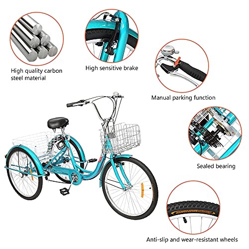 PEXMOR Adult Tricycle 7 Speed, 24/26 Inch 3 Wheel Bike with Baskets V3858