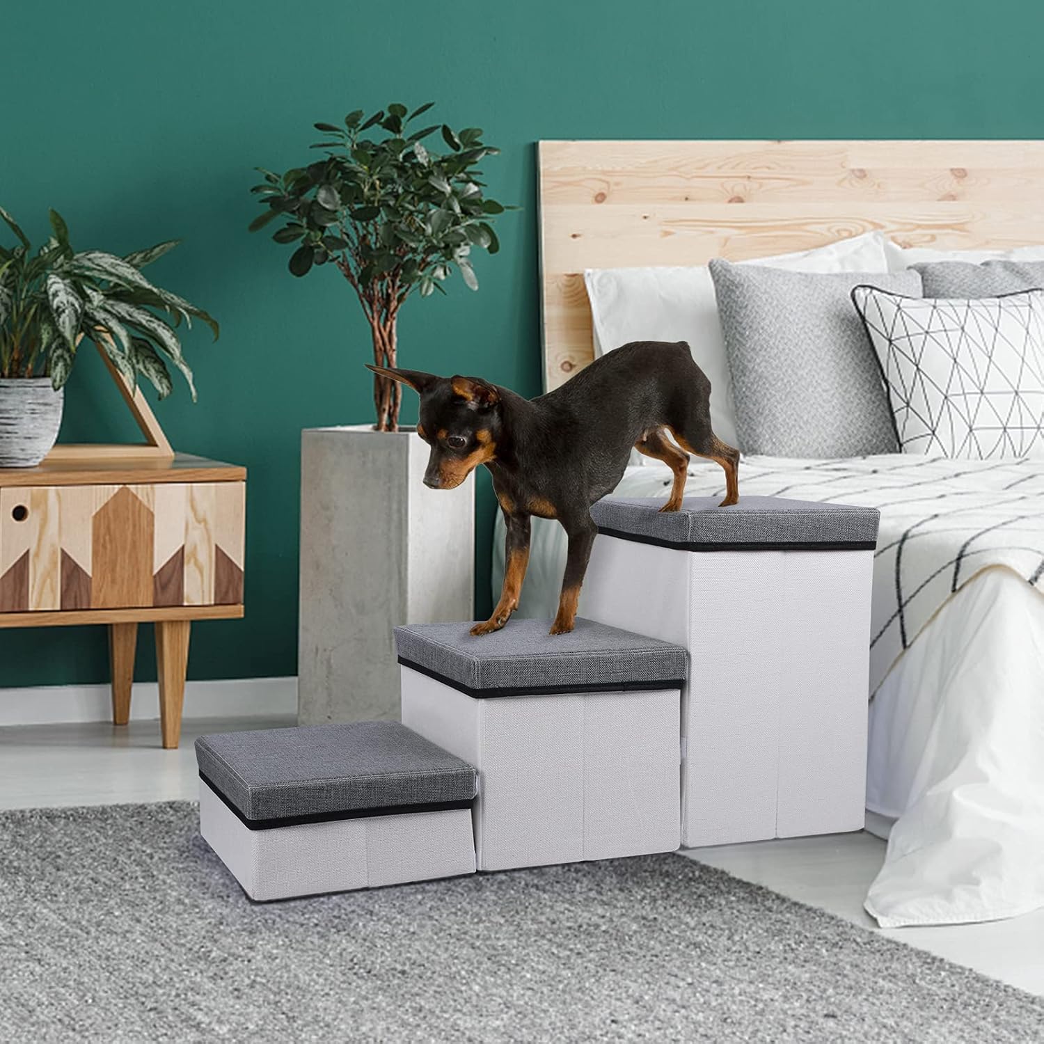 Folding Pet Stairs 3 Steps for Small to Medium Dogs and Cats, Grey Y624