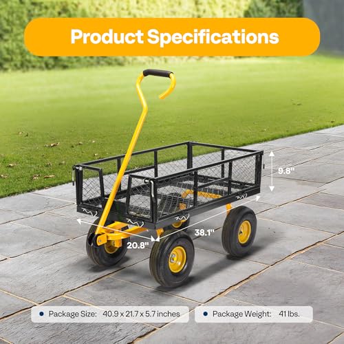 VIVOHOME Heavy Duty 880 Lbs Mesh Steel Folding Garden Cart Wagon with Removable Sides H820787