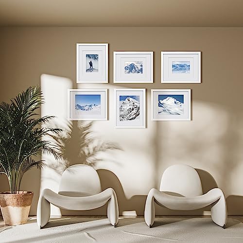 Egofine 8x10 Picture Frames Set of 6, Solid Wood with Plexiglass, White T6319