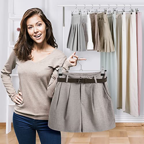 IEOKE Pant Hangers 12 Pack Metal Skirt Hangers with Clips for Heavy Duty Space Saving Black D655