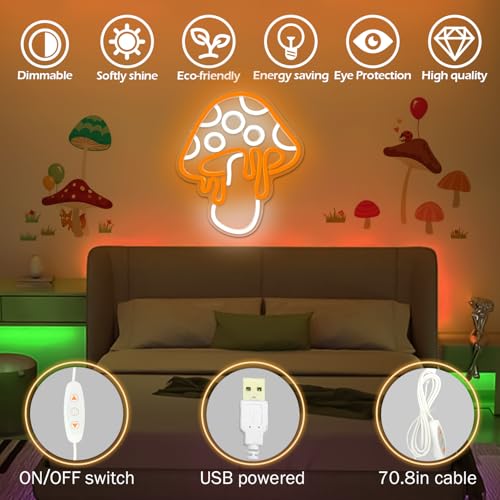 Mushroom Neon Sign Dimmable LED Night Light Wall Art for Bedroom Decor O27662