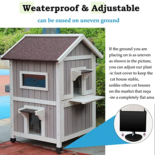 Rockever Outdoor Cat House, Large Wooden Weatherproof Shelter with Escape Door Z2462