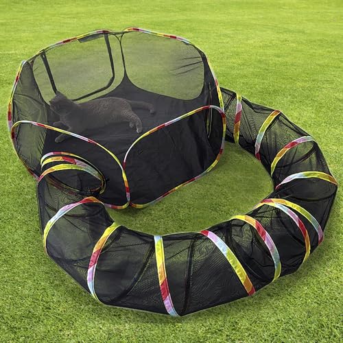 CLKHOWL Outdoor Cat Enclosure, Portable Cat Tents for Outside, Cage Free Outside Cat Playpen Pet Enclosure, Cat Tunnel Outdoor Playground for Indoor Cats & Small Animals